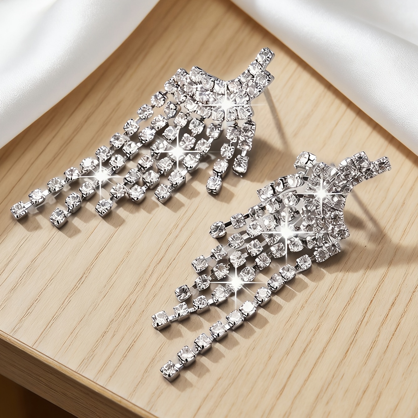 Women's Rhinestone Wing and Tassel Earrings